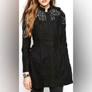 Free People Sargent Gray Embroidered Cinched Trench Coat Jacket size 0
